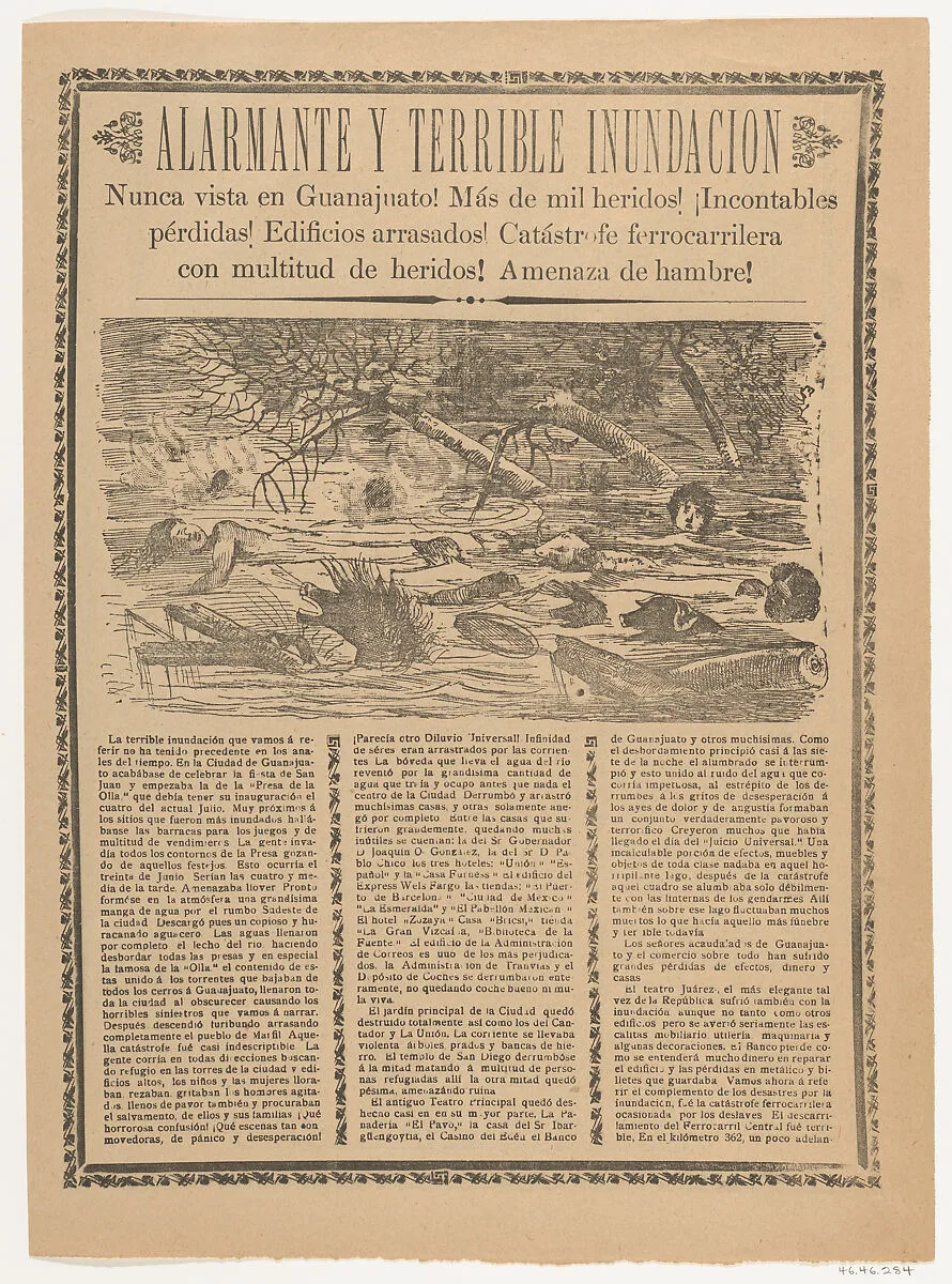 Flyer relating to the terrible flood in Guanajuato in 1905 — José Guadalupe Posada|Antonio Vanegas Arroyo