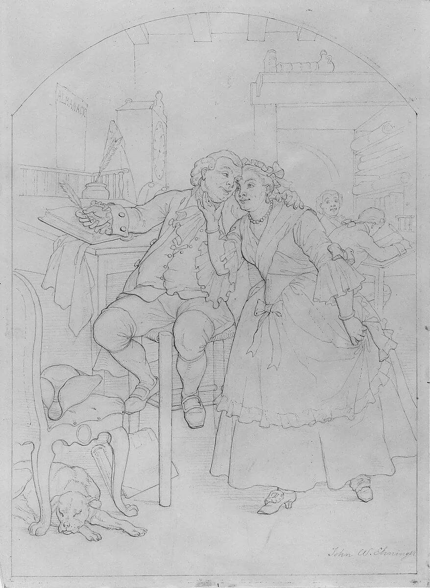 Illustration to William Cowper's Poem "The Diverting History of John Gilpin": John Gilpin and His Wife Pledge to Renew Their Wedding Vows — John Whetten Ehninger