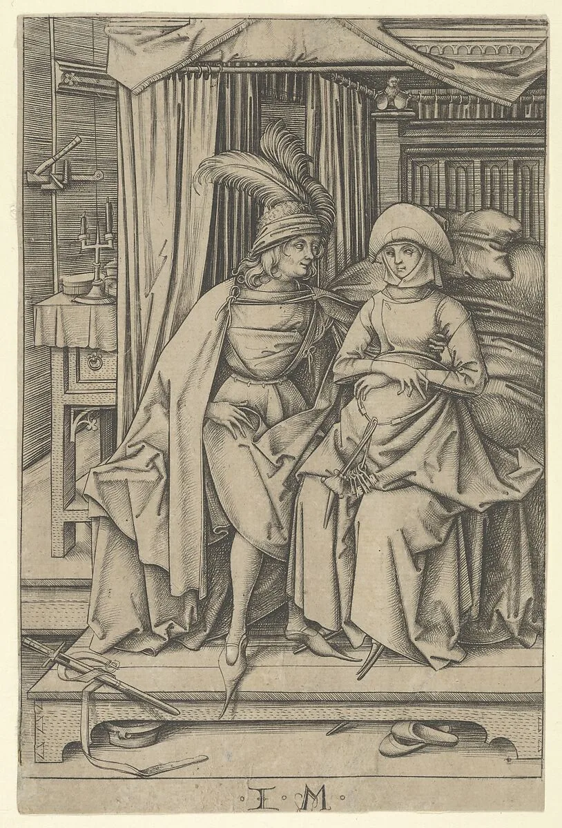 Couple Seated on a Bed, from Scenes of Daily Life — Israhel van Meckenem