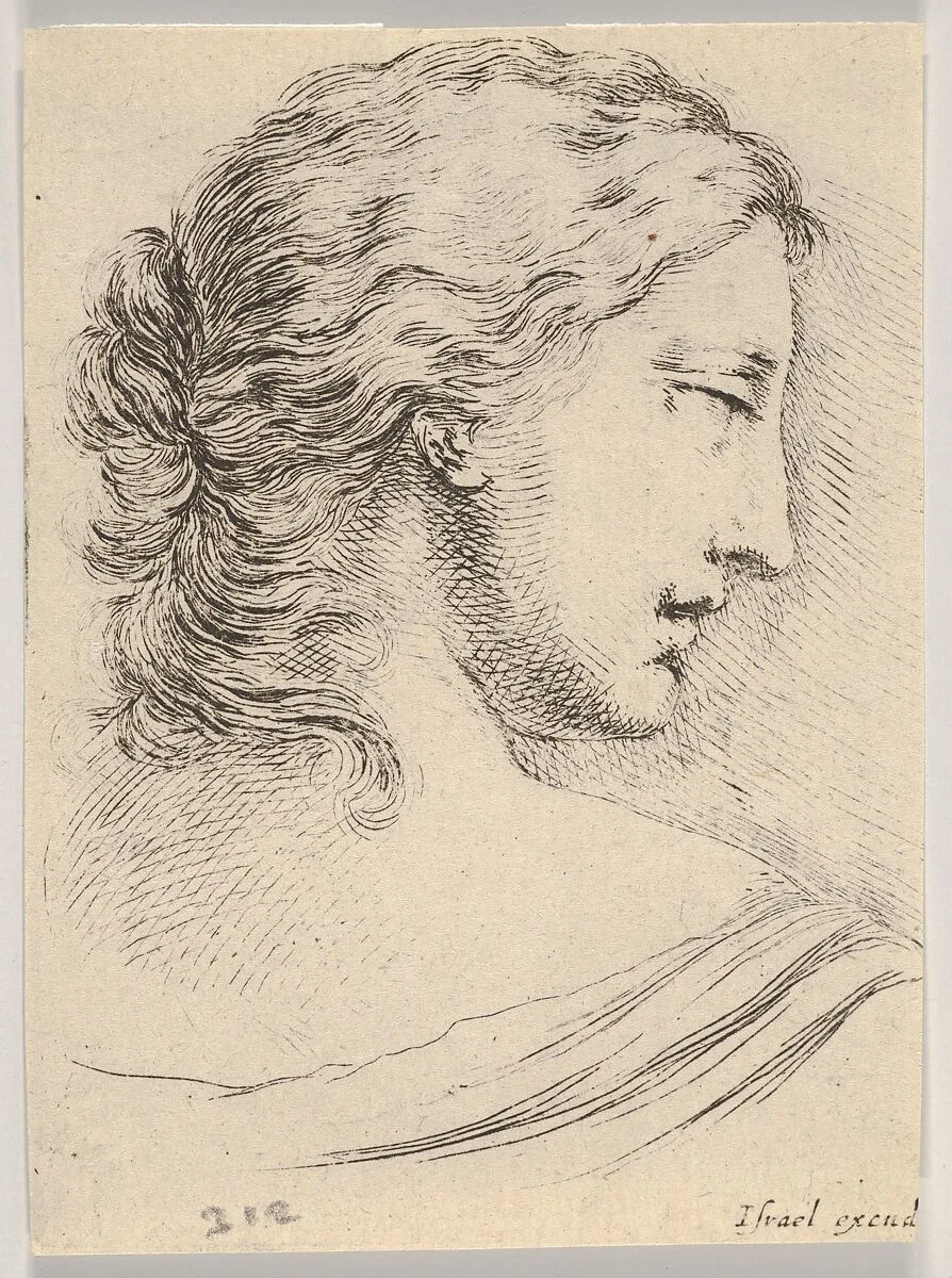 Plate 5: head of a woman, turned in profile to the right, from 'Various heads and figures' (Diverses têtes et figures) — Stefano della Bella|Israël Henriet