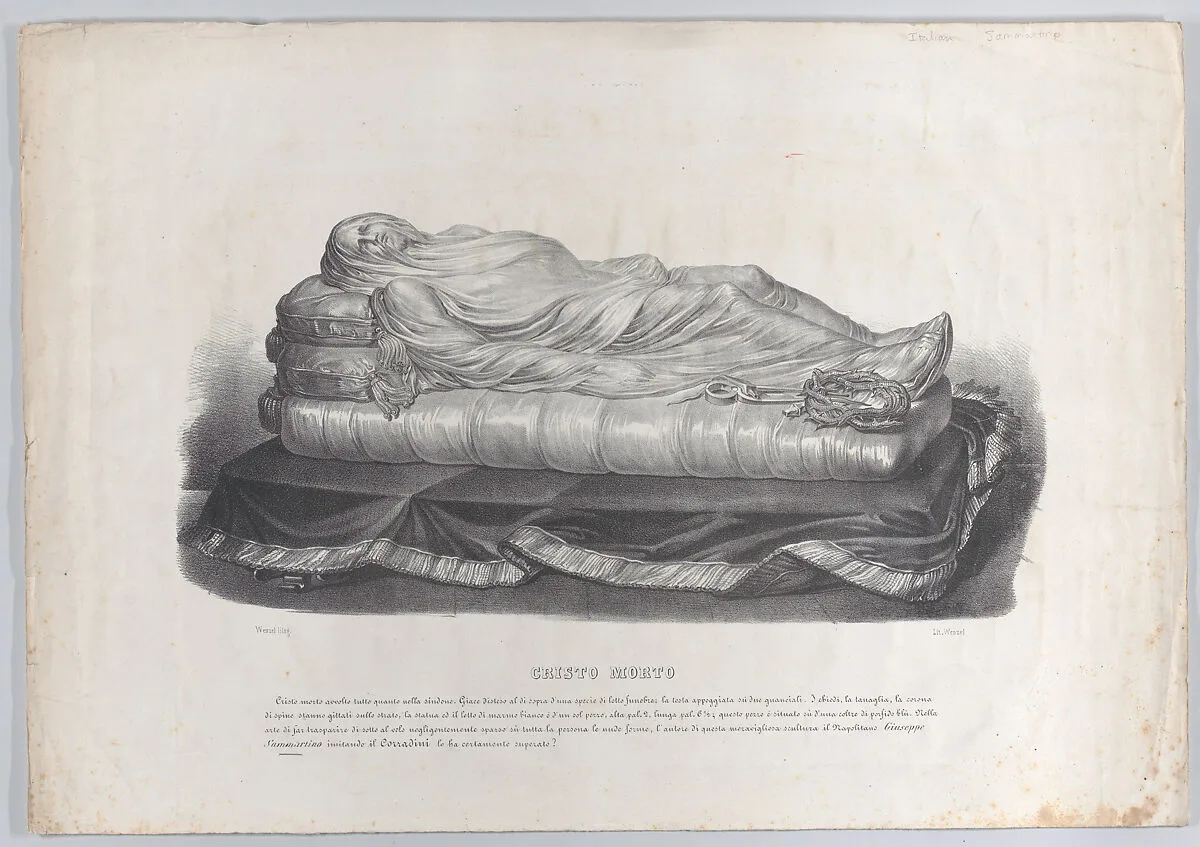 The dead Christ, wrapped in a shroud, after the marble statue in the Sansevero Chapel, Naples — Giuseppe Sanmartino|Francesco Wenzel