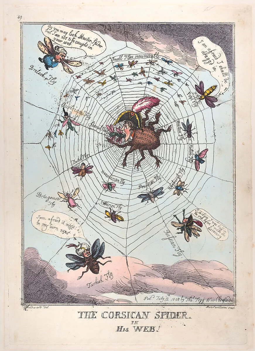 The Corsican Spider in His Web! — George Murgatroyd Woodward|Thomas Tegg|Thomas Rowlandson