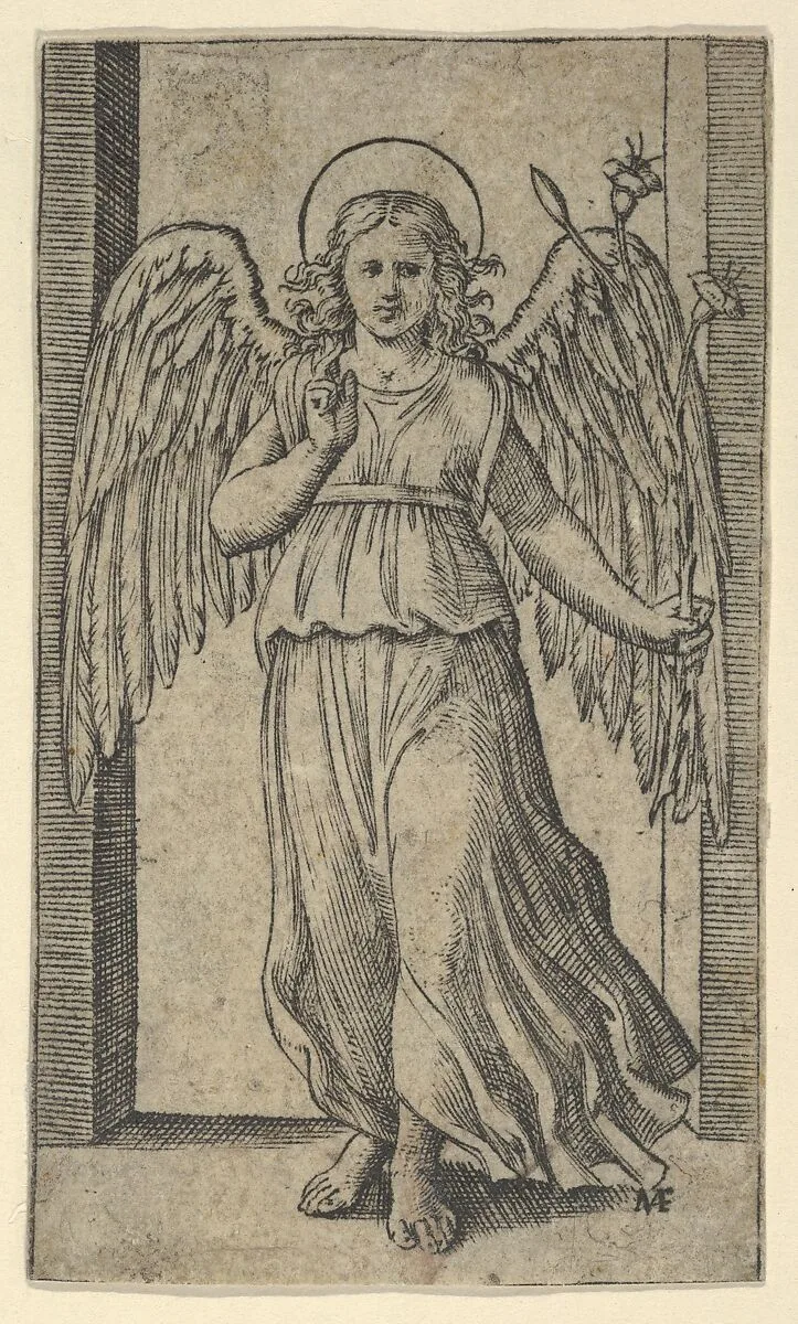 The Angel Gabriel standing, from "Piccoli Santi" (Small Saints) — Marcantonio Raimondi
