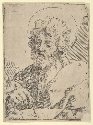 Saint Luke holding a paint brush and palette, after Reni (?)