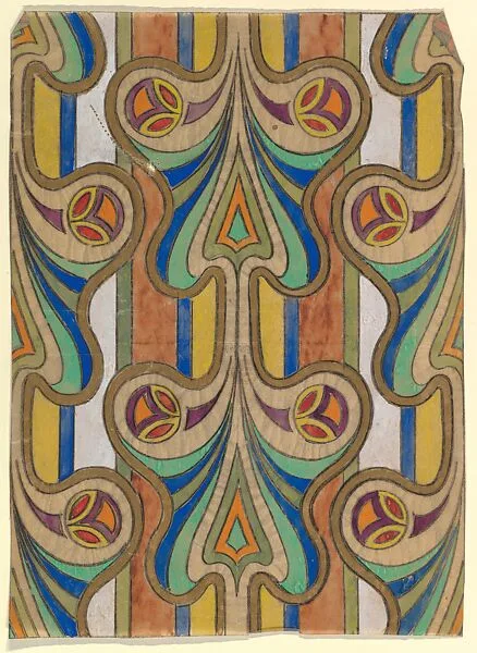 Vertical Panel with a Pattern of Butterfly-Shaped Designs on a Striped Background — Anonymous, French, 20th century