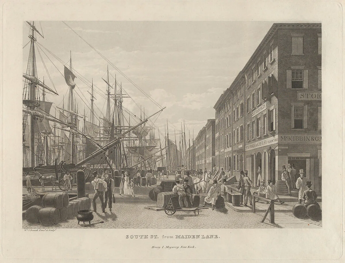 South Street from Maiden Lane, New York, in 1828 — William James Bennett|Henry J. Megarey