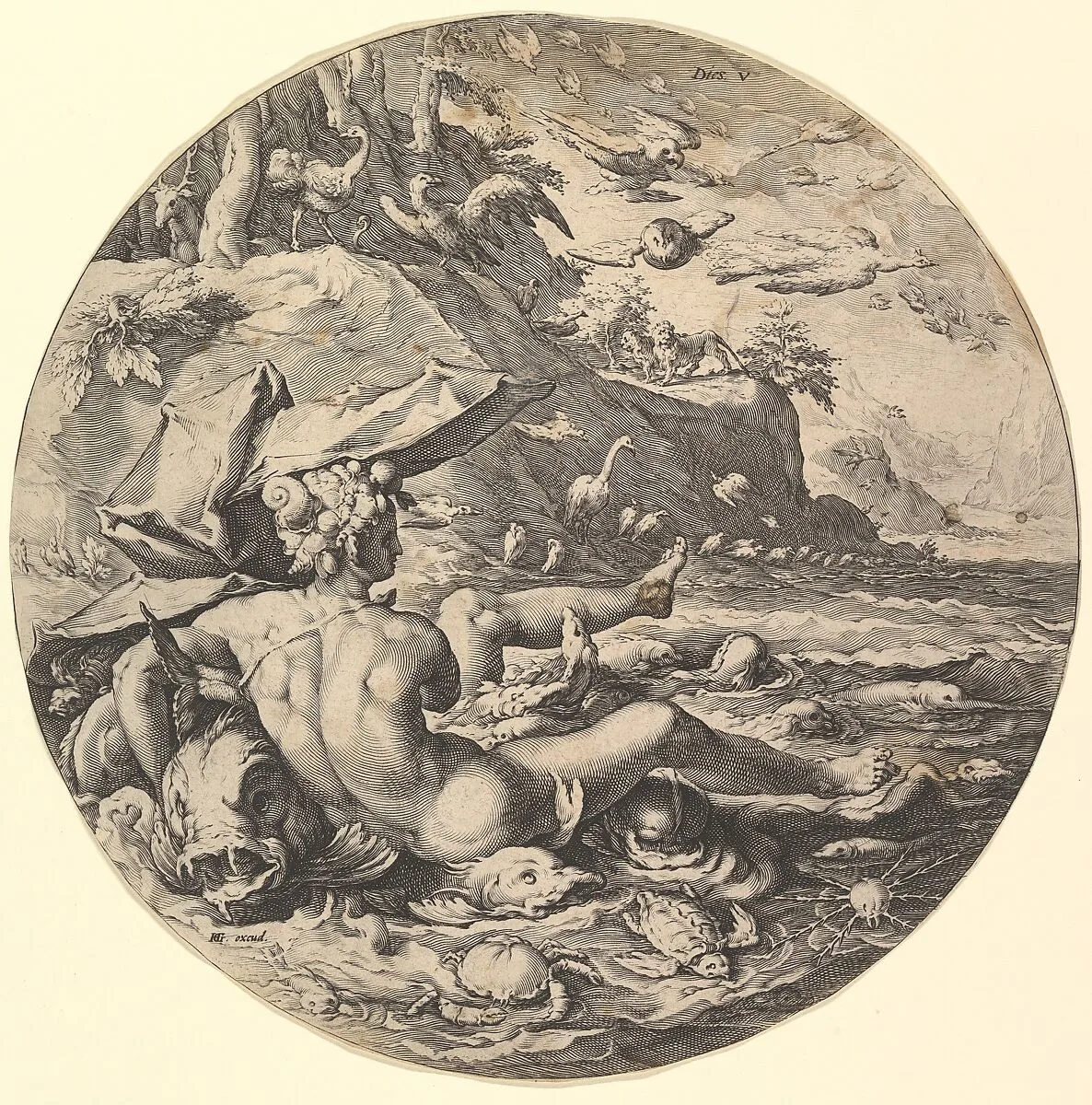 The Fifth Day (Dies V): The Creation of the Kingdom of Animals, from The Creation of the World, a series of seven plates — Hendrick Goltzius|Jan Muller|Hendrick Goltzius