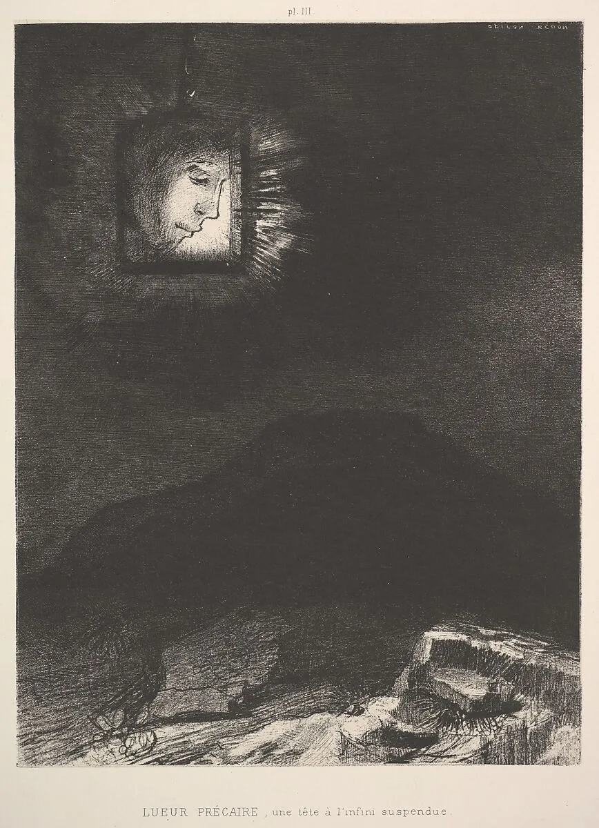 The vague glimmer of a head suspended in space — Odilon Redon