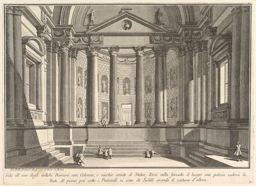 Colonnaded hall according to the custom of the ancient Romans, and niches adorned with statues (Sala all'uso degli antichi Romani con Colonne, e nicchie ornate di Statue), from "Prima Parte di Architettura, e Prospettive"