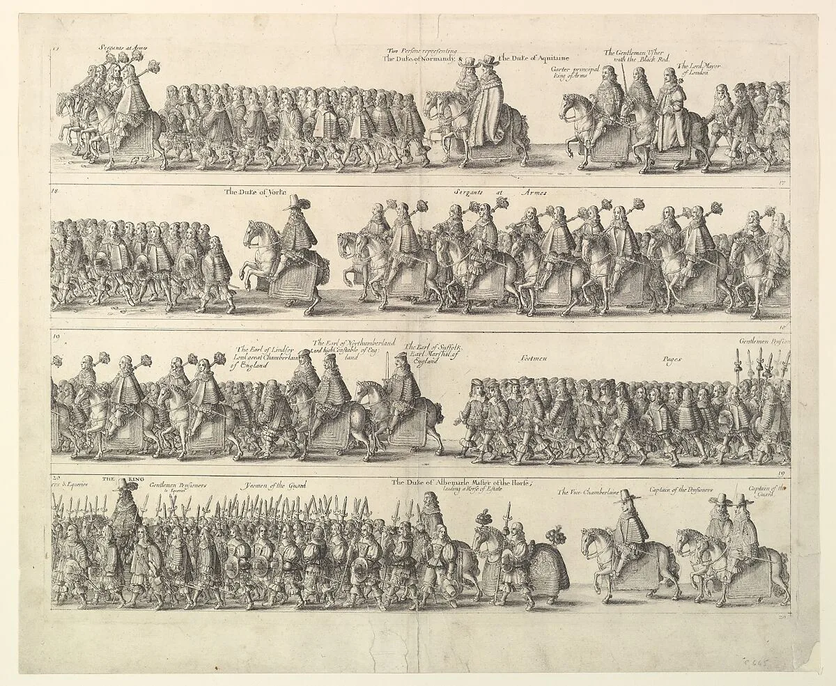 Coronation Procession of Charles II Through (from John Ogilby's "The Entertainment of...Charles II," London, 1662) — Wenceslaus Hollar|Charles II, King of England, Ireland, Scotland and Wales