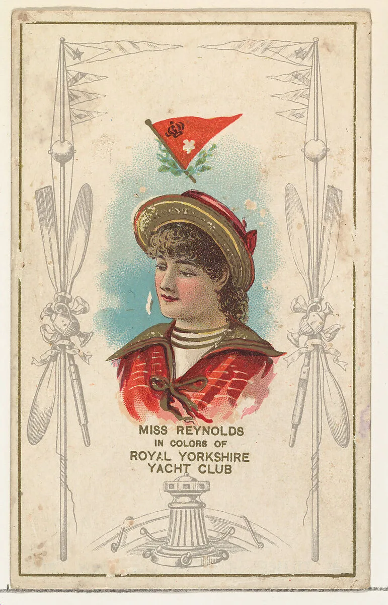Miss Reynolds in Colors of Royal Yorkshire Yacht Club, from the Yacht Colors of the World series (N140) issued by Duke Sons & Co. to promote Honest Long Cut Tobacco — W. Duke, Sons & Co.