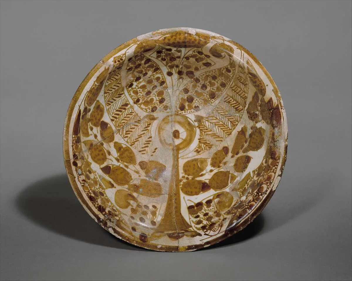 Three-color Luster Bowl with Stylized Tree — Unknown