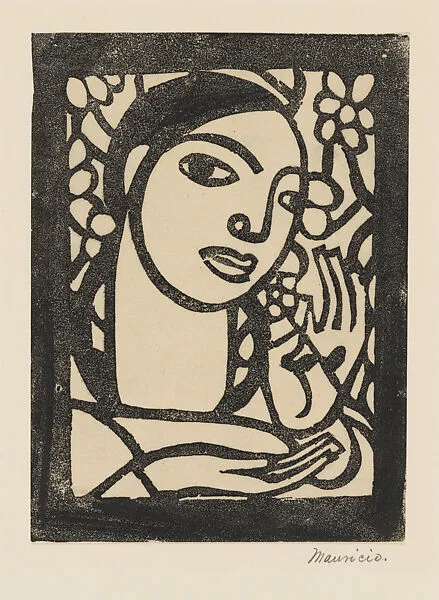 Head of a young woman, set within a thick border — Mauricio