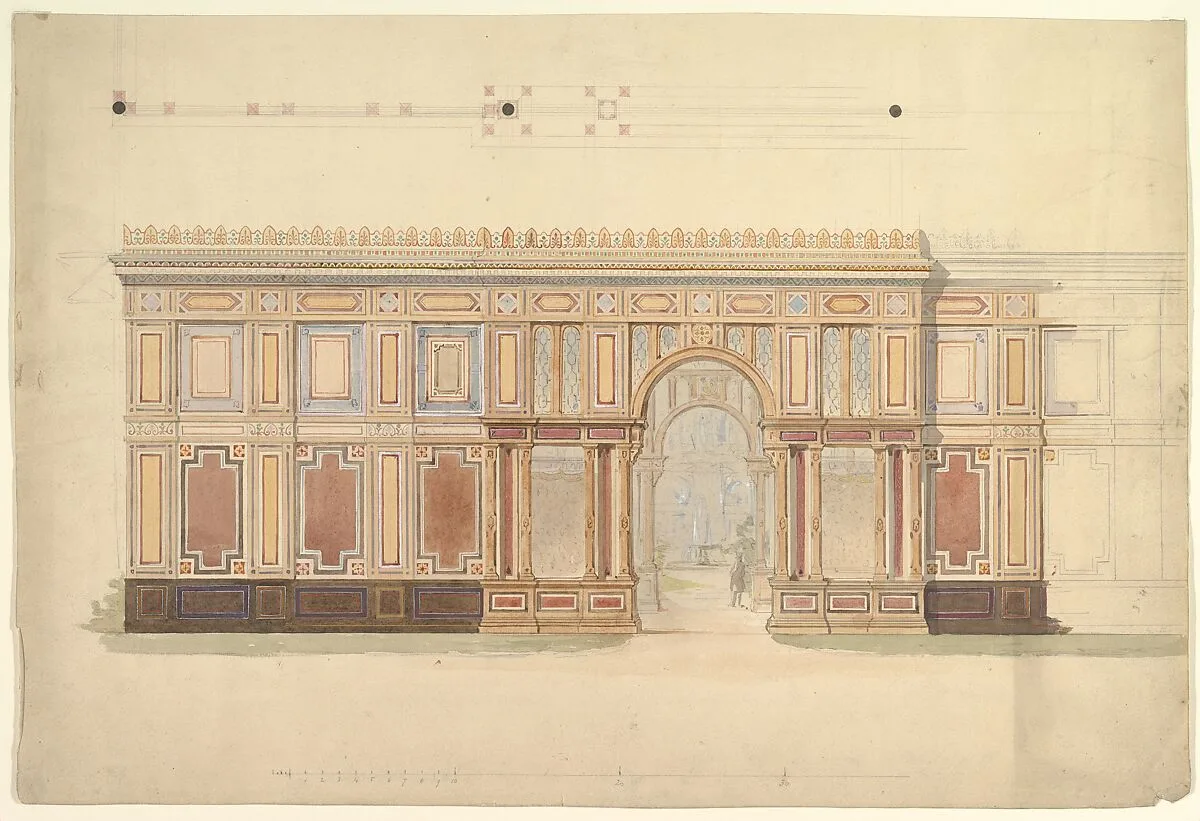 Elevation and Cross-Section of of Gallery Wall — John Gregory Crace