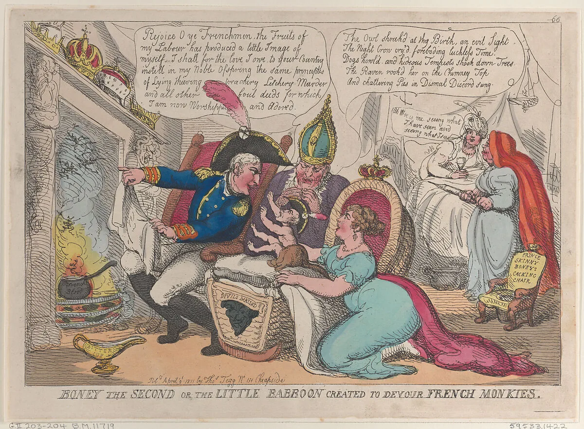 Boney The Second or the Little Babboon Created to Devour French Monkies — Joséphine Bonaparte|Empress Marie Louise of France|Thomas Rowlandson|Thomas Tegg|Napoléon Bonaparte|Napoléon II, King of Rome and Duke of Reichstadt