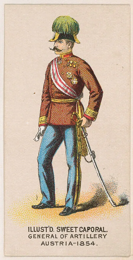 General of Artillery, Austria, 1854, from the Military Series (N224) issued by Kinney Tobacco Company to promote Sweet Caporal Cigarettes — Kinney Brothers Tobacco Company