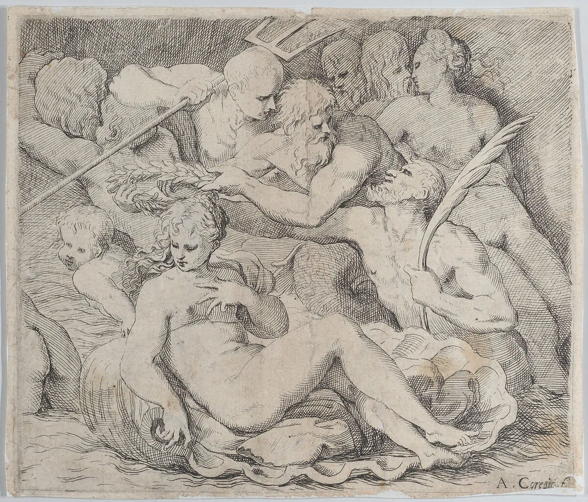Venus, recumbent on a shell, surrounded by sea gods — Anonymous|Correggio (Antonio Allegri)