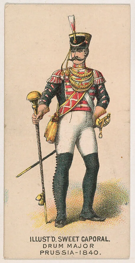 Drum Major, Prussia, 1840, from the Military Series (N224) issued by Kinney Tobacco Company to promote Sweet Caporal Cigarettes — Kinney Brothers Tobacco Company