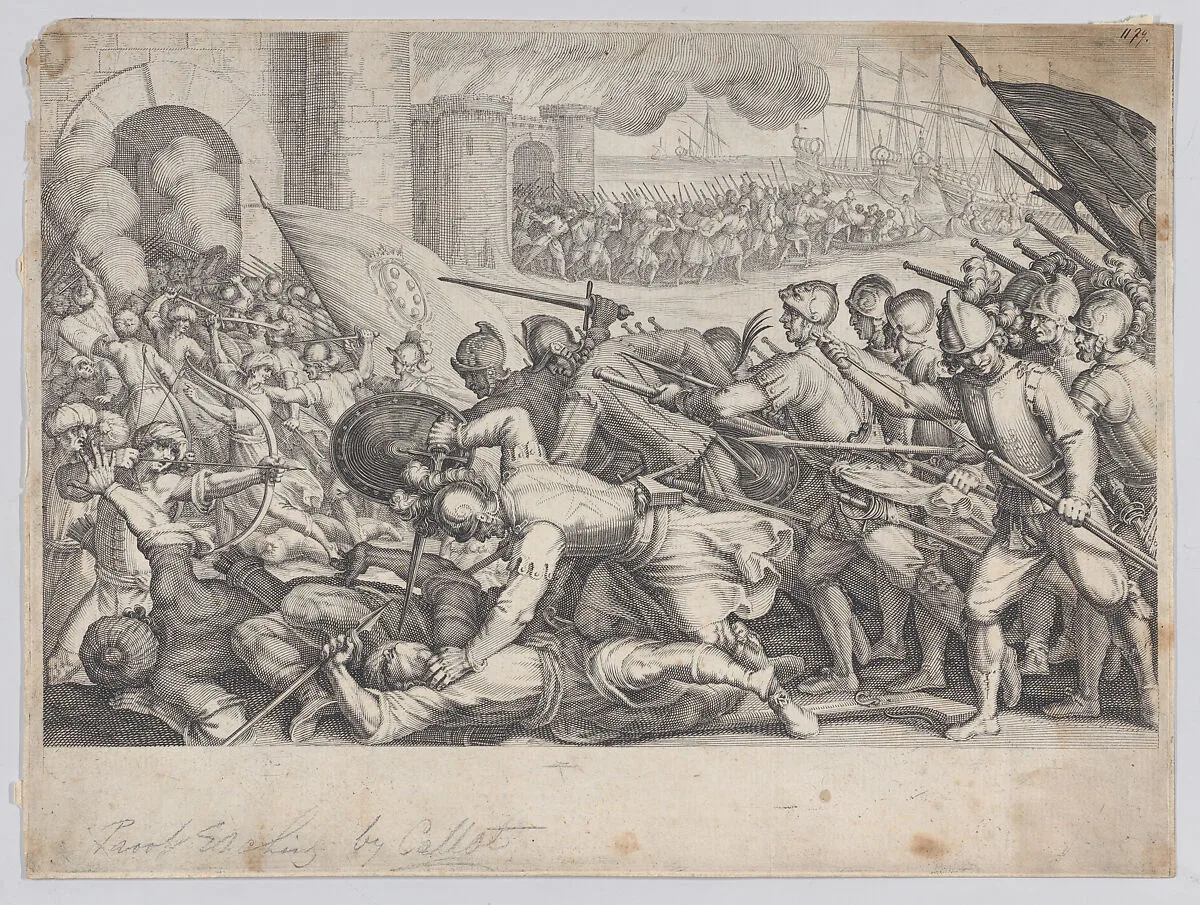 Les Troupes Forcent la Porte d'une Ville (The Troops Force Their Way Through the Gate of a City), from La Vie de Ferdinand Ier de Médicis série appelée aussi Les Batailles des Médicis (The Life of Ferdinand I de'Medici also called The Medici Battles) — Jacques Callot|Matteo Rosselli