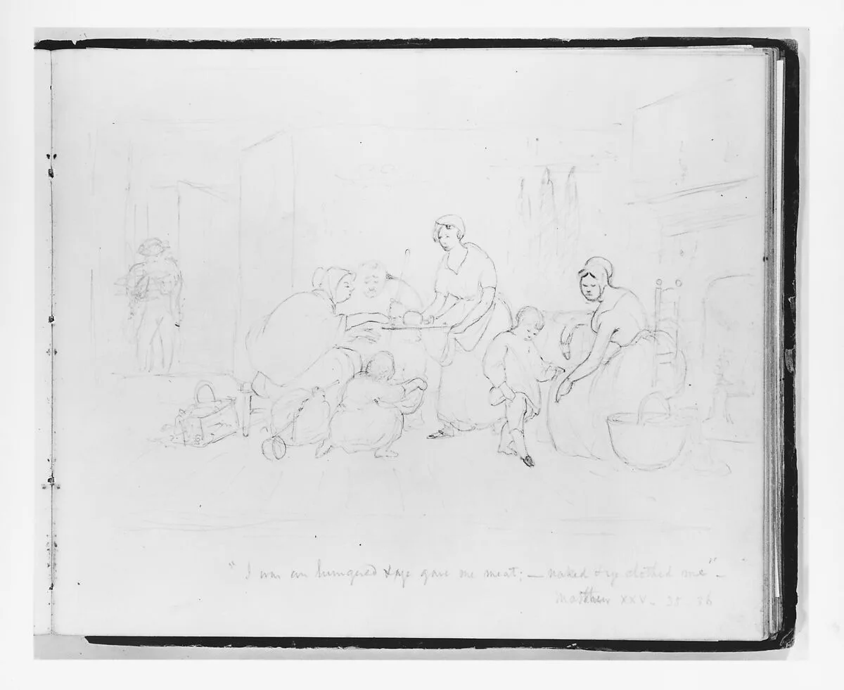 "I was hungered and ye gave me meat; —naked and ye clothed, me." Matthew XXV: 35–36 (from Sketchbook) — Francis William Edmonds