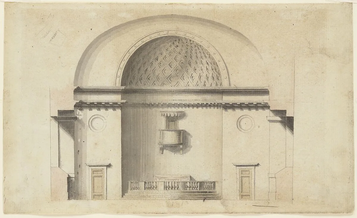 Cross-section of a chapel (?); verso: Pavillion in Neogothic style — Anonymous, Swedish, 19th century
