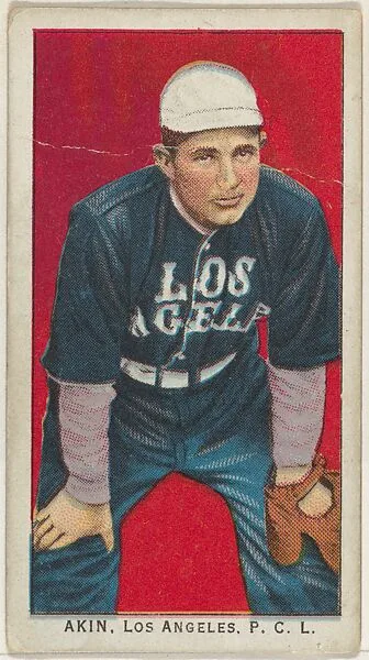 Akin, Los Angeles, Pacific Coast League, from the "Obak Baseball Players" set (T212), issued by the American Tobacco Company to promote Obak Mouthpiece Cigarettes — American Tobacco Company