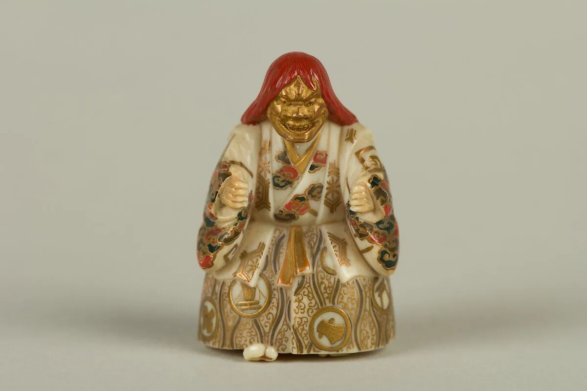 石橋能舞蒔絵根付 銘:光山|Netsuke of Shakkyō Dancer — Unknown
