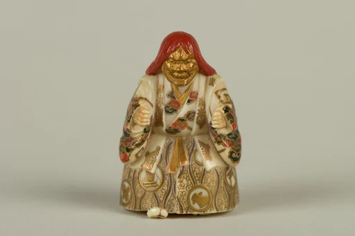 石橋能舞蒔絵根付　銘:光山|Netsuke of Shakkyō Dancer