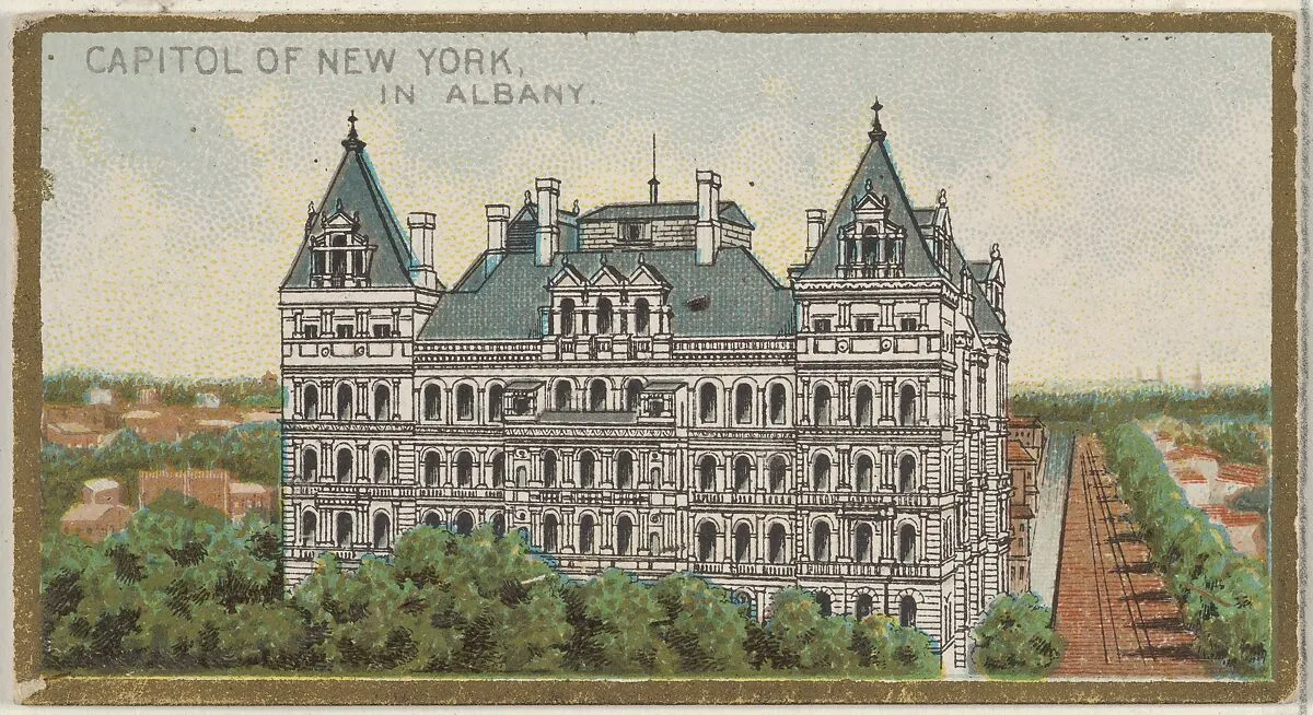 Capitol of New York in Albany, from the General Government and State Capitol Buildings series (N14) for Allen & Ginter Cigarettes Brands — The Gast Lithograph & Engraving Company|Allen & Ginter