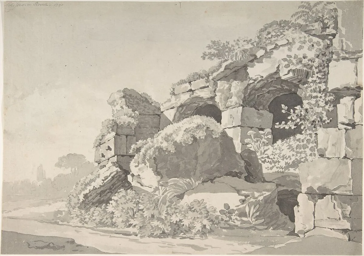 Partial View of the Colosseum; verso: Sketch of the Temple of Minerva Medicea — Johann Christian Klengel