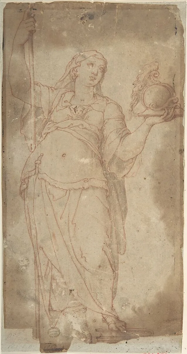 Figure Holding a Spear and a Helmet — Anonymous, Italian, 16th century