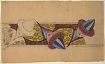 Horizontal Pattern with Diagonal Figures in Pointed Headdresses and Yellow Robes — Anonymous, French, 20th century
