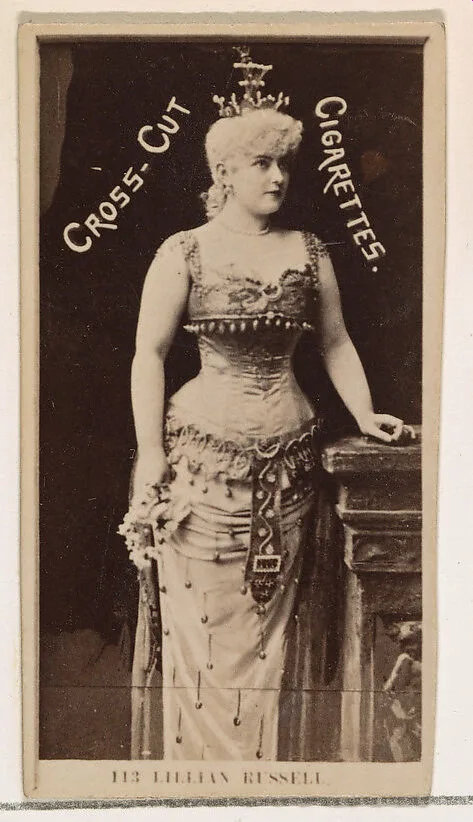 Card Number 113, Lillian Russell, from the Actors and Actresses series (N145-2) issued by Duke Sons & Co. to promote Cross Cut Cigarettes — W. Duke, Sons & Co.