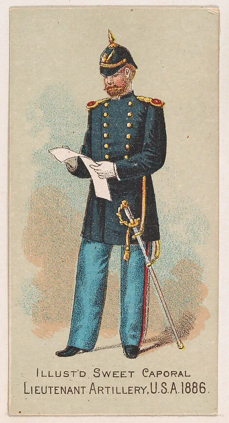 Lieutenant, Artillery, United States Army, 1886, from the Military Series (N224) issued by Kinney Tobacco Company to promote Sweet Caporal Cigarettes — Kinney Brothers Tobacco Company