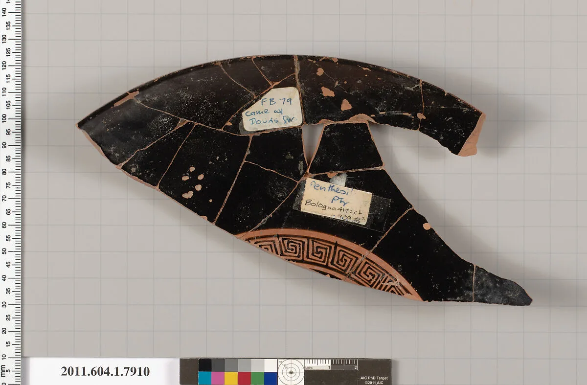 Terracotta fragment of a kylix (drinking cup) — Penthesilea Painter