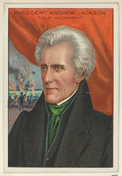President Andrew Jackson, from the "Heroes of History" series (T68), issued with Miners Extra Smoking Tobacco, Natural Leaf Scrap, and Royal Bengals Little Cigars — Royal Bengals Little Cigars|Andrew Jackson