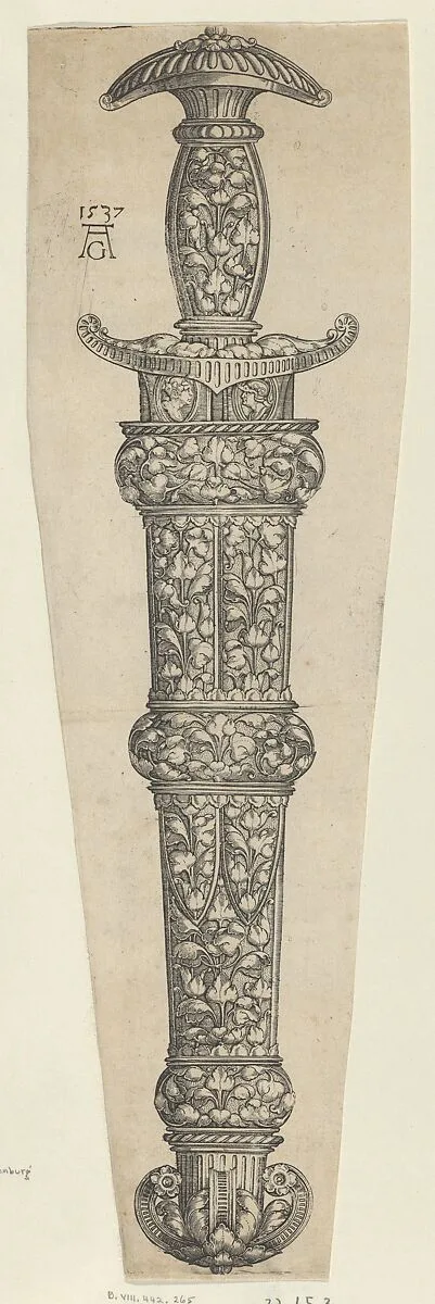 Dagger Sheath Decorated with Tendrils and Two Profiles — Heinrich Aldegrever