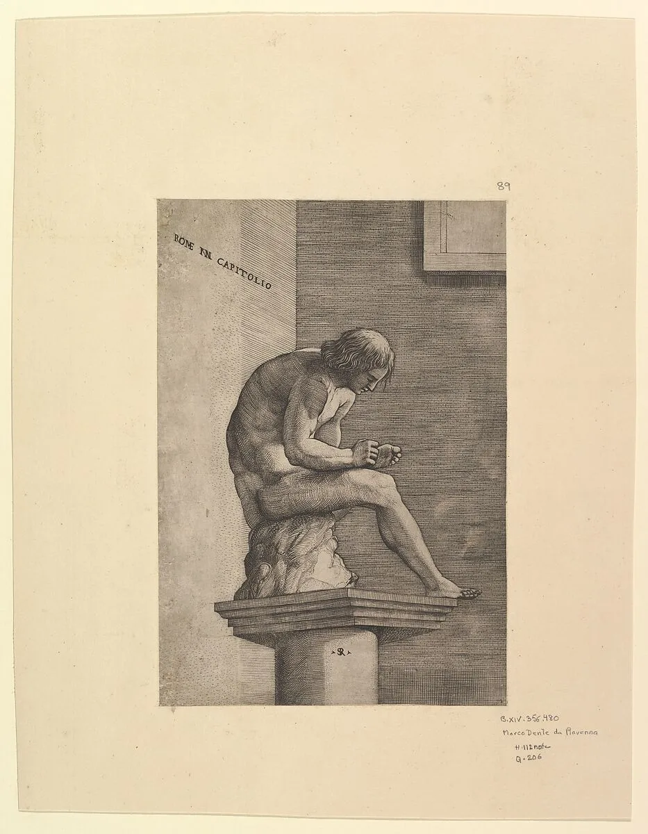 Speculum Romanae Magnificentiae: Man Removing a Thorn from his Foot — Marco Dente