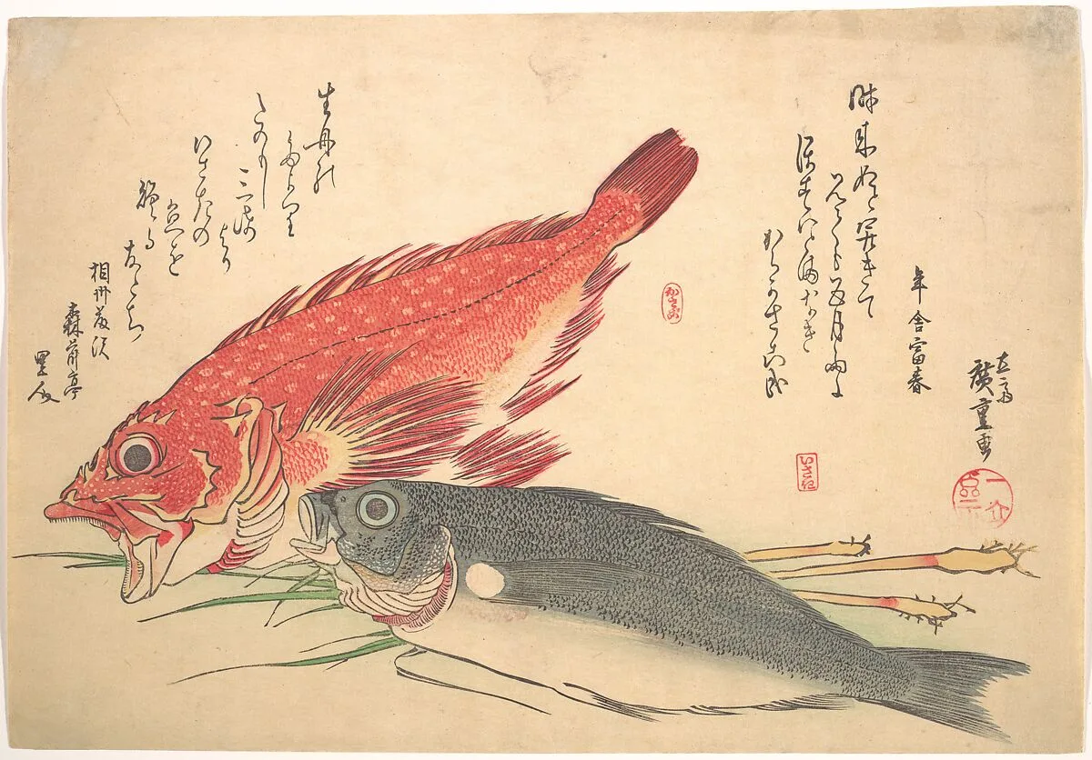 魚づくし かさご いさきに生姜|Isaki and Kasago Fish, from the series Uozukushi (Every Variety of Fish) — Utagawa Hiroshige