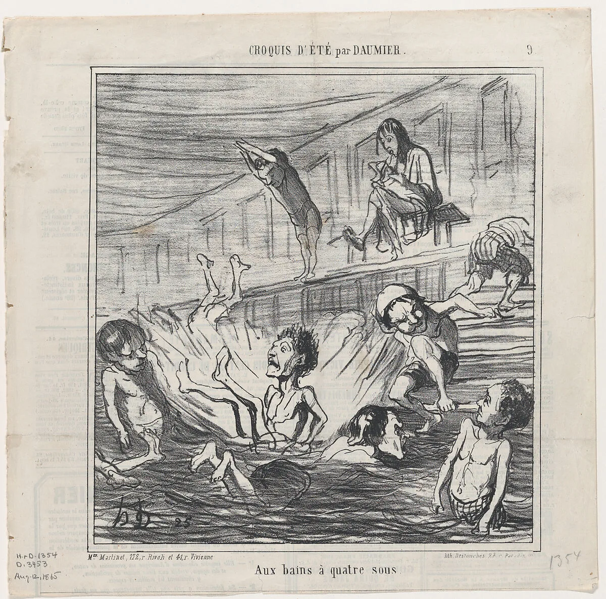 At the four penny baths, from 'Summer sketches,' published in Le Charivari, August 12, 1865 — Aaron Martinet|Honoré Daumier|Destouches