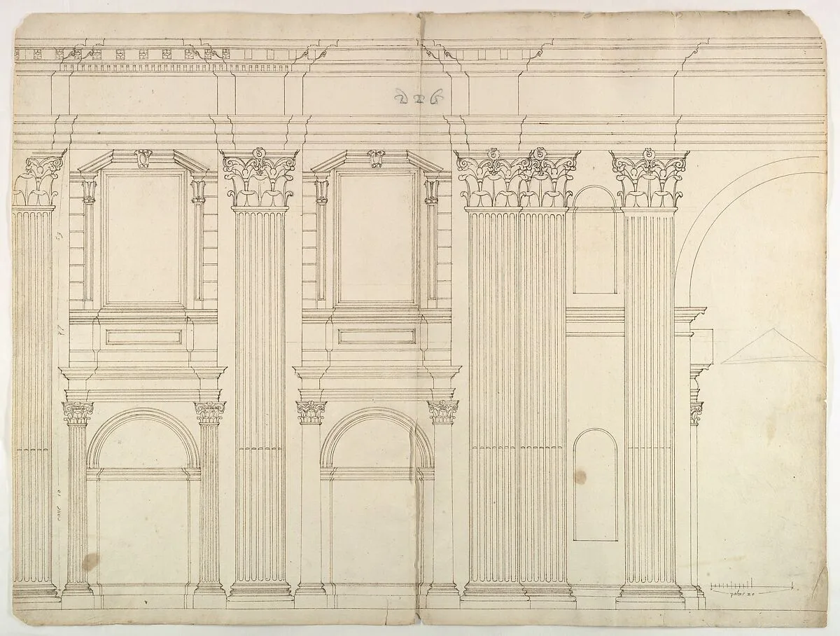 Saint Peter's, apse, exterior elevation (recto) blank (verso) — Anonymous, French, 16th century