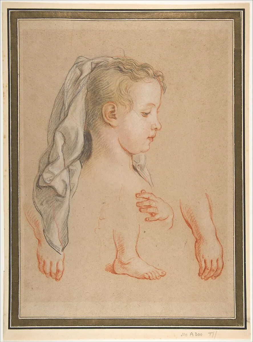 Head of a Young Girl and Studies of Hands and of her Right Foot — Charles de la Fosse