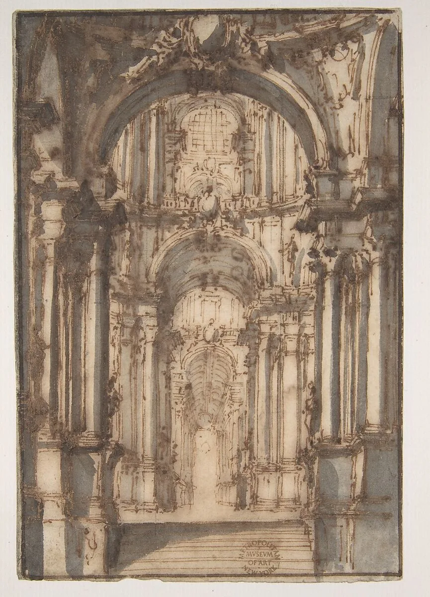 Design for a Stage Set (recto); Fragmentary Sketch of a Plan (verso) — Giovanni Battista Natali III