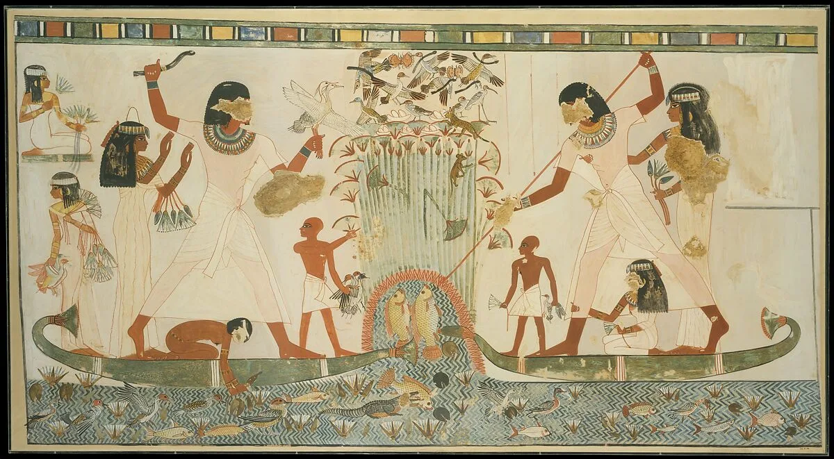 Menna and Family Hunting in the Marshes, Tomb of Menna — Nina de Garis Davies