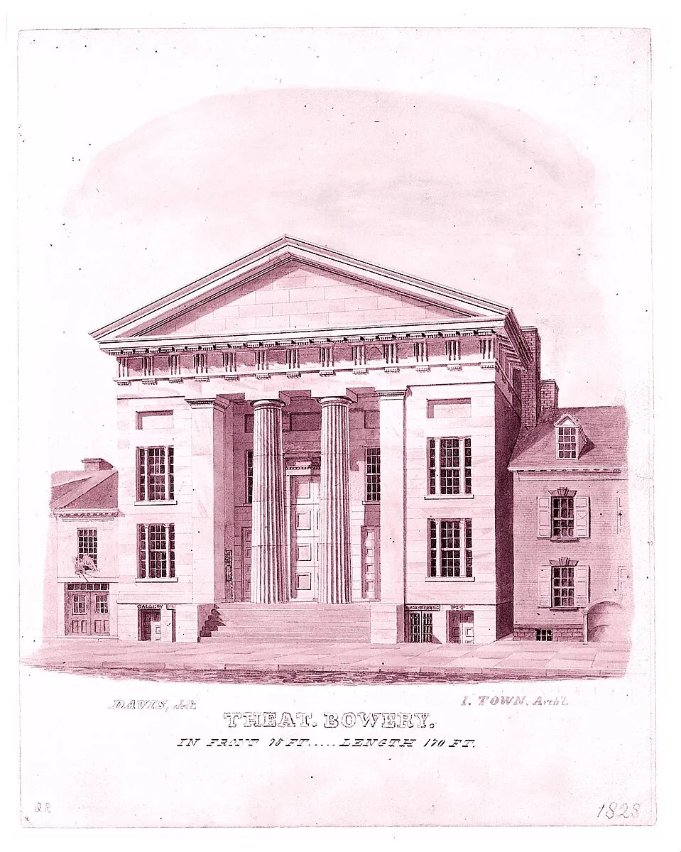 New Bowery Theatre, Elizabeth Street Facade, New York — Alexander Jackson Davis|Ithiel Town
