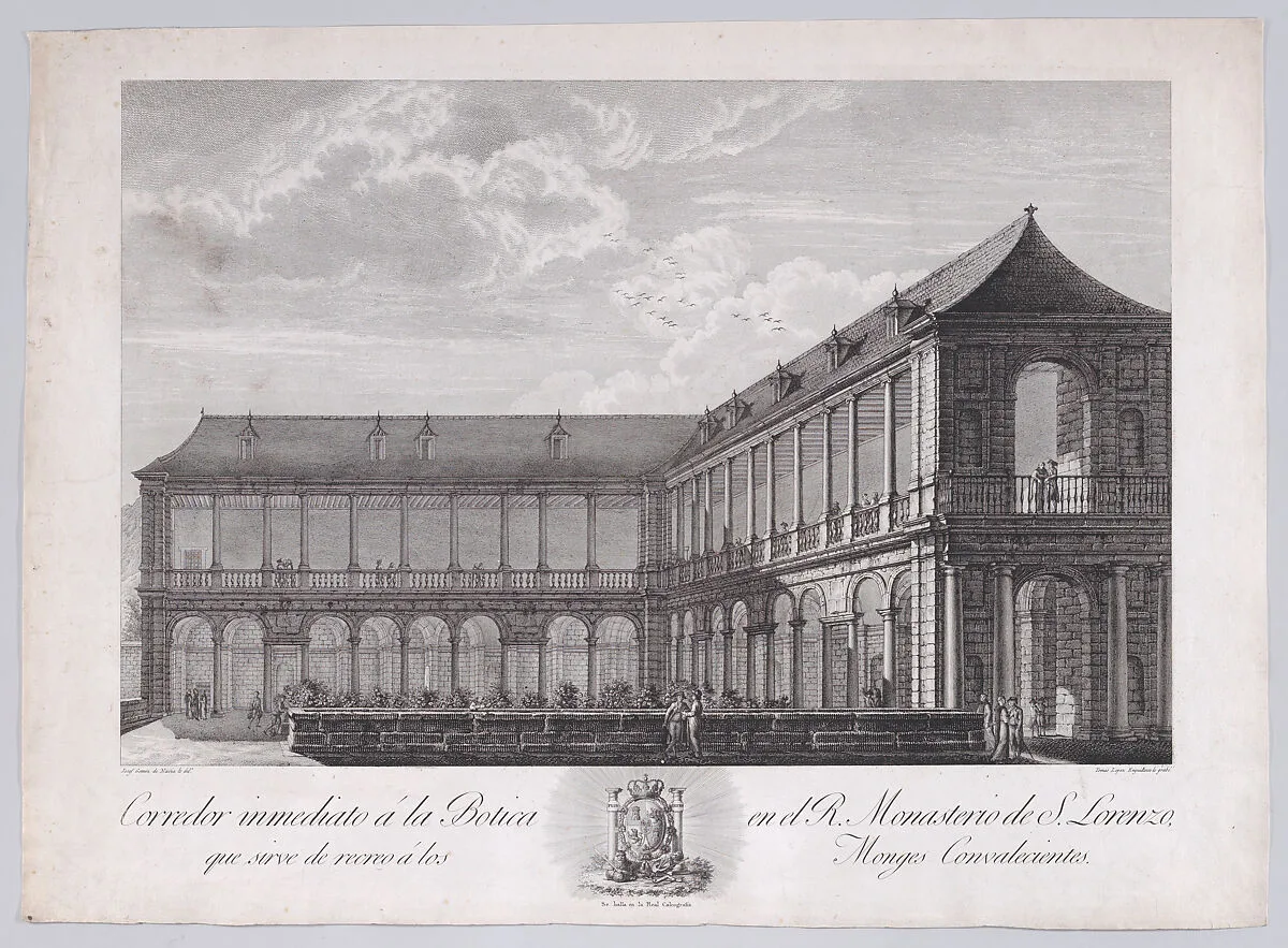 View of an interior corridor of the monastery of El Escorial, from a series of Views of El Escorial — Tomás López Enguidanos|Calcografía Real, Madrid|José Gómez Navia