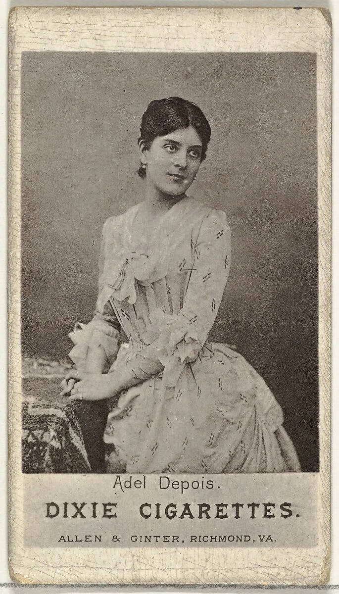 Adel Depois, from the Actresses series (N67) promoting Dixie Cigarettes for Allen & Ginter brand tobacco products — Allen & Ginter