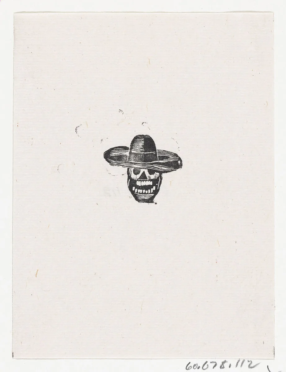 A skull wearing a wide brimmed hat — José Guadalupe Posada|José Sanchez