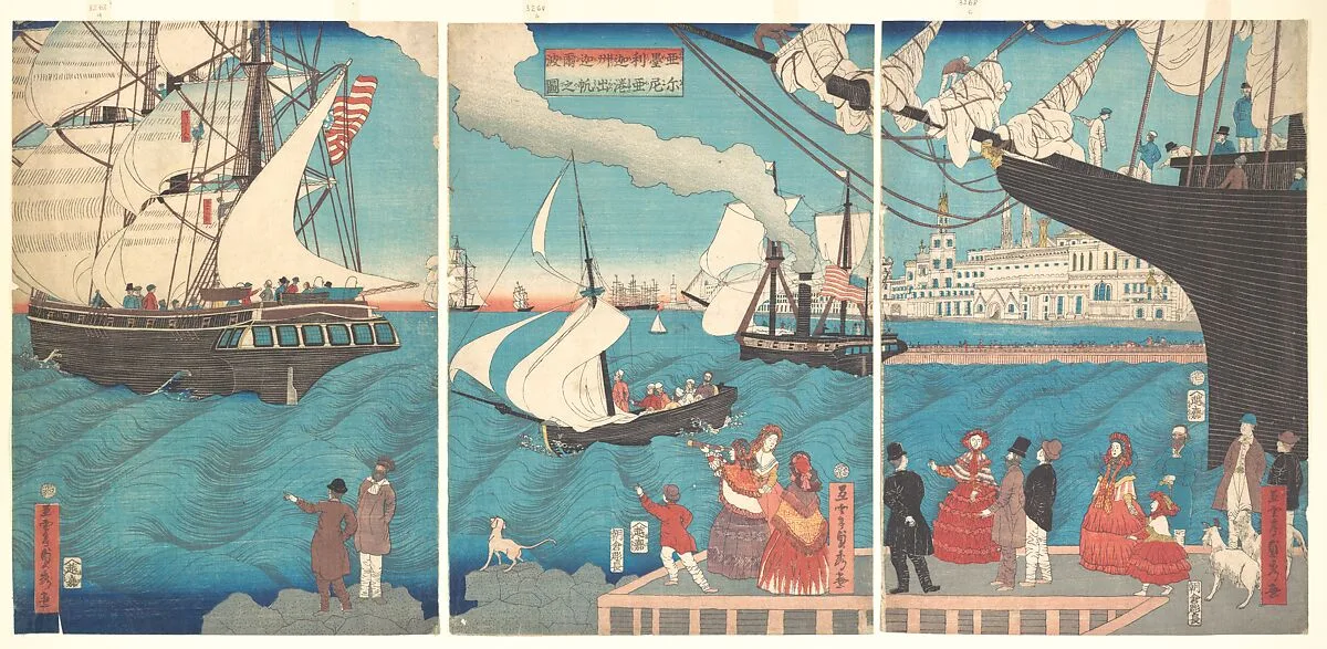 Amerika Karuhorunia Ko shuppan no zu|Sailing from a California Port — Utagawa (Gountei) Sadahide
