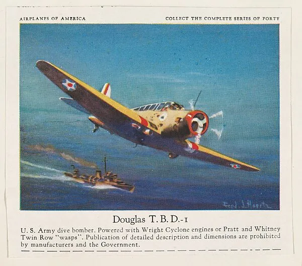 Douglas T. B. D.- I, collector card from the Airplanes of America series (D2), issued by the Kelley Baking Company to promote Kelley's Bread — Kelley Baking Company